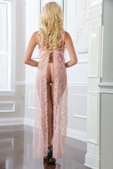 2pc Sheer Laced Night Gown - D2129 Sweet Pink